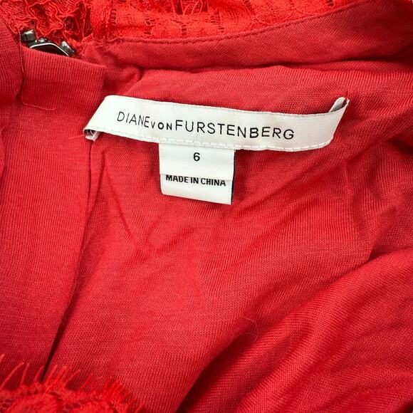 Diane Von Furstenberg Zarita Lace Dress Short Red  3/4 Sleeve size 6 - Picture 10 of 10